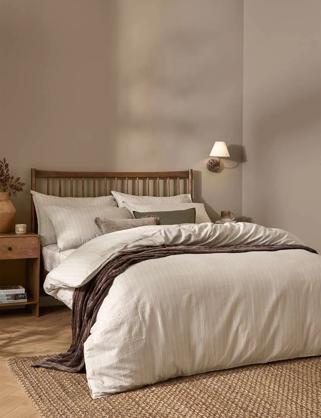 YARD Pure Cotton Percale Linear Stripe Bedding Set Natural Mix