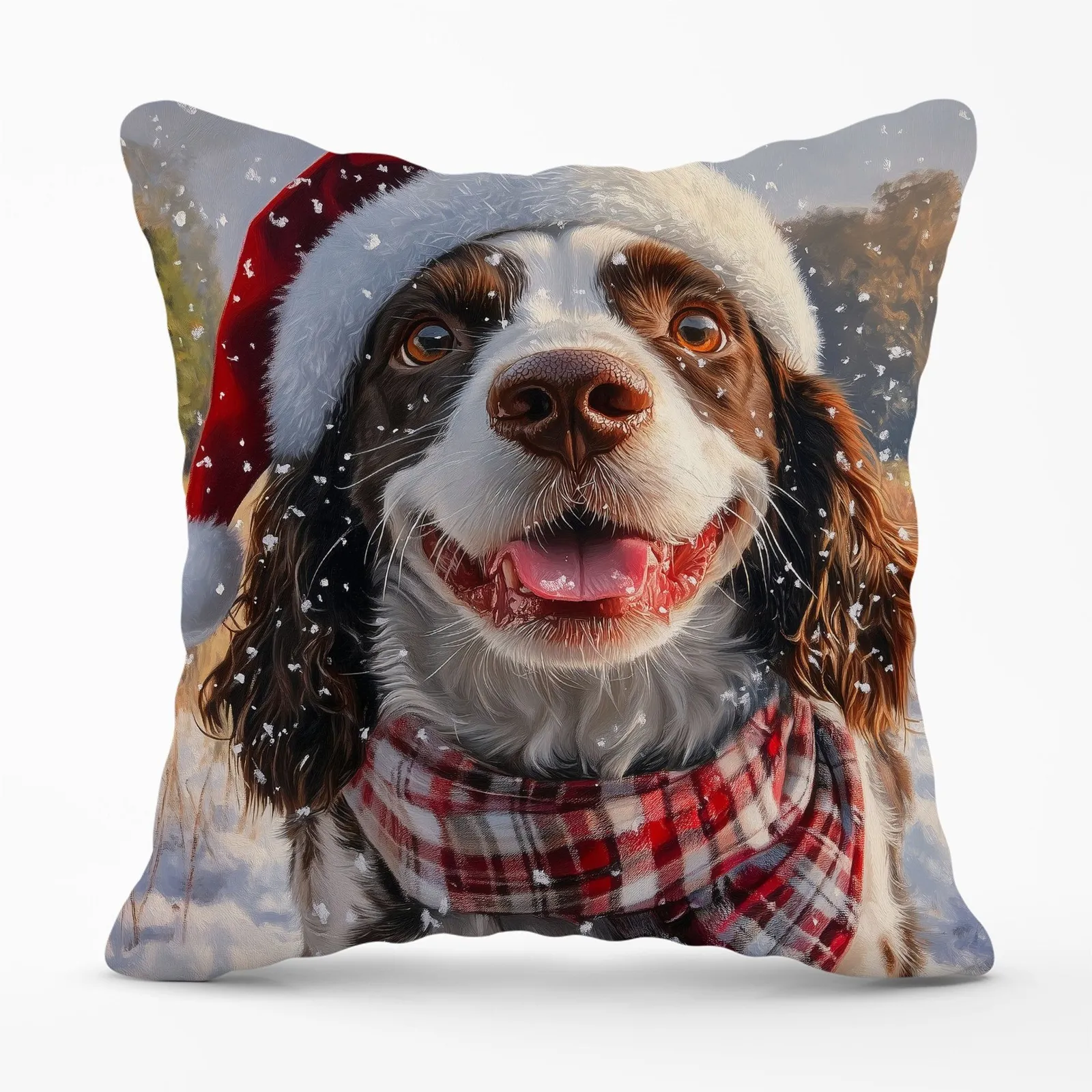 Warren Reed - Designer Christmas Springer Spaniel Cushion in Brown