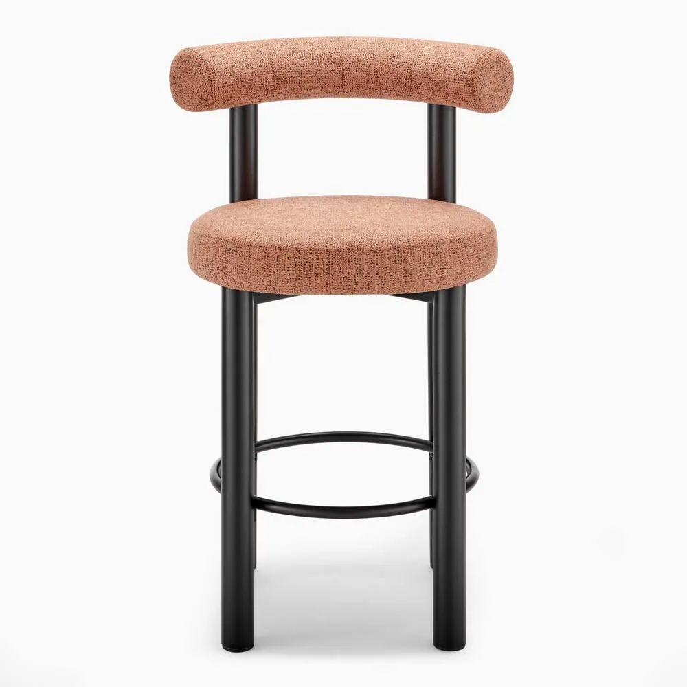 FurnitureboxUK 2x Seren Terracotta Orange Fabric Bar Chairs Black Legs 4