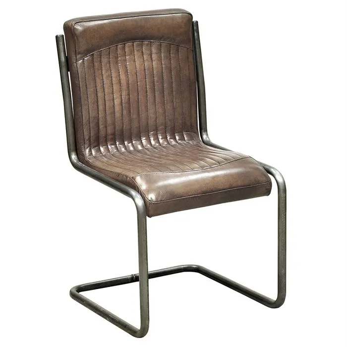 Astin Buffalo Leather Striped Dining Chair - Brown  - Leather - W55 x D61 x H85cm - Barker & Stonehouse