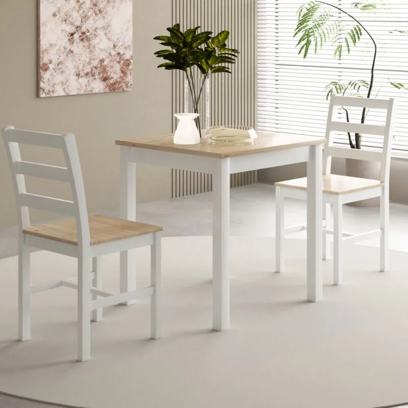 Comfy Living Ltd 3 Piece Wooden Dining Set White With Natural Tabletop