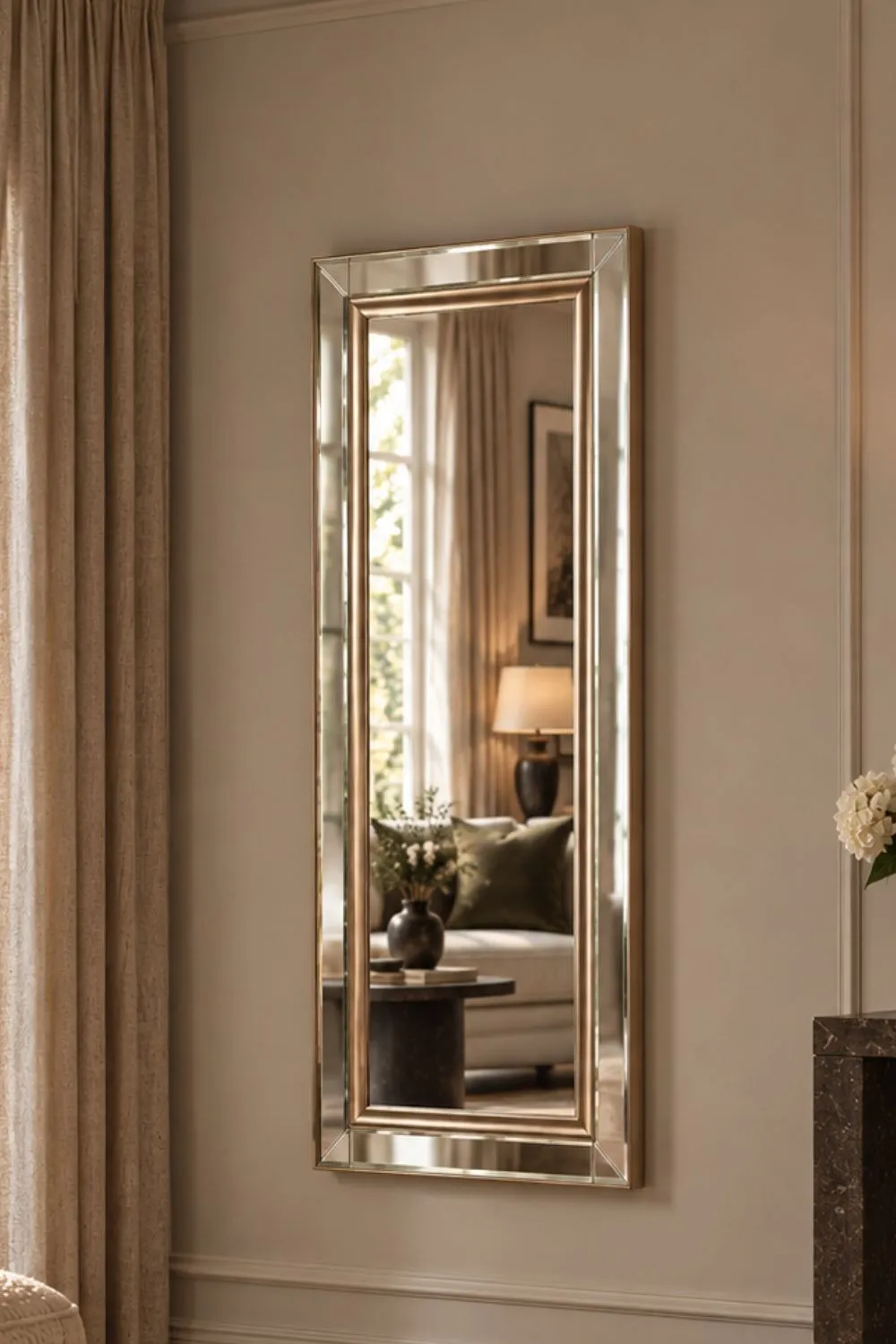 Yearn Mirrors Yearn Champagne Edge Versatile Bevelled Mirror 137.2 X 45.7Cms, Silver