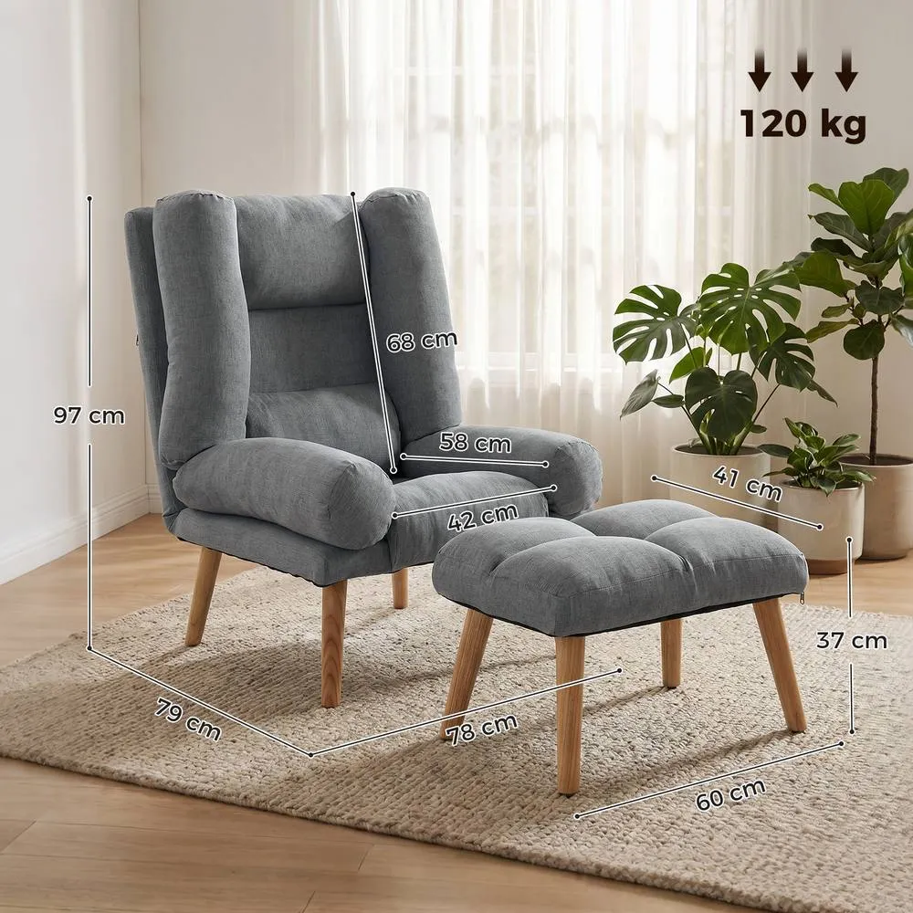 HOMCOM Recliner with Footstool, Reclining Chair with Adjustable Back, Grey 3