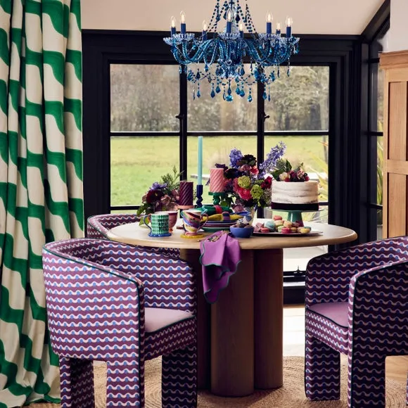Sophie Robinson Dining Chair, Amaranth Wiggle Dot Fabric 5