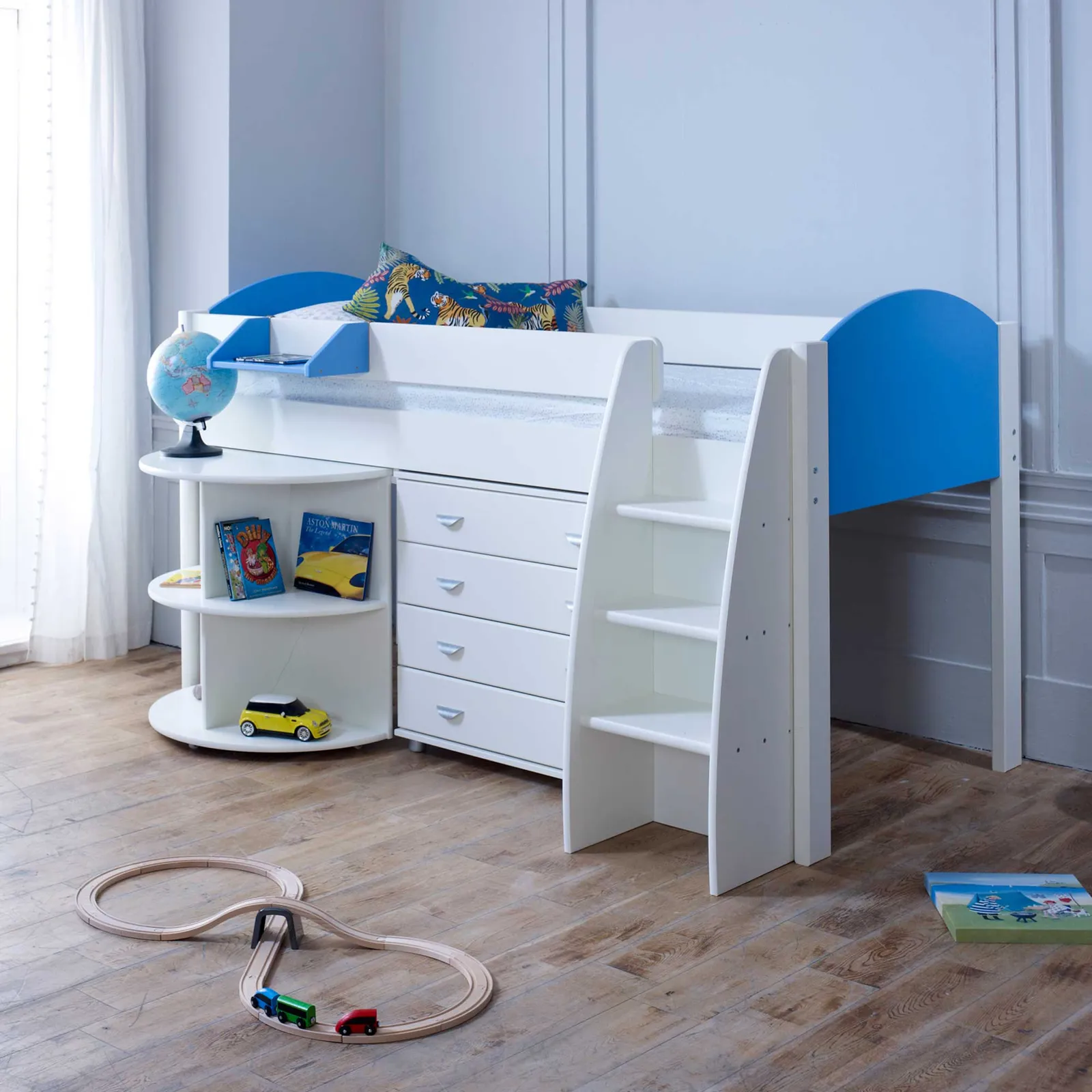 Eli D Childrens Midsleeper Bed with pull out Desk and Chest