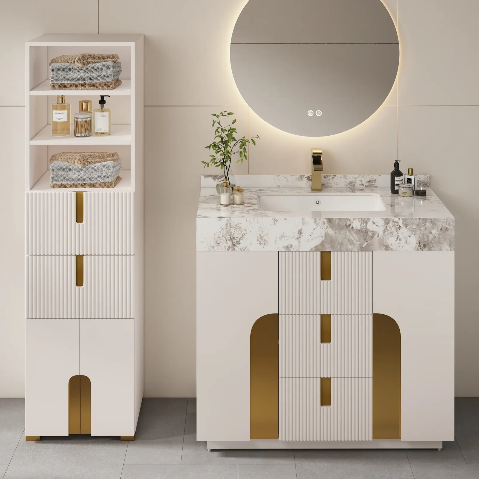 Artis 149cm Tall Bathroom Storage Cabinet & 92cm Single Vanity Set