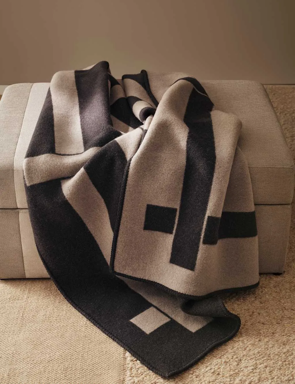 M&S X Kelly Hoppen Kelly Hoppen Design Geometric Throw Grey