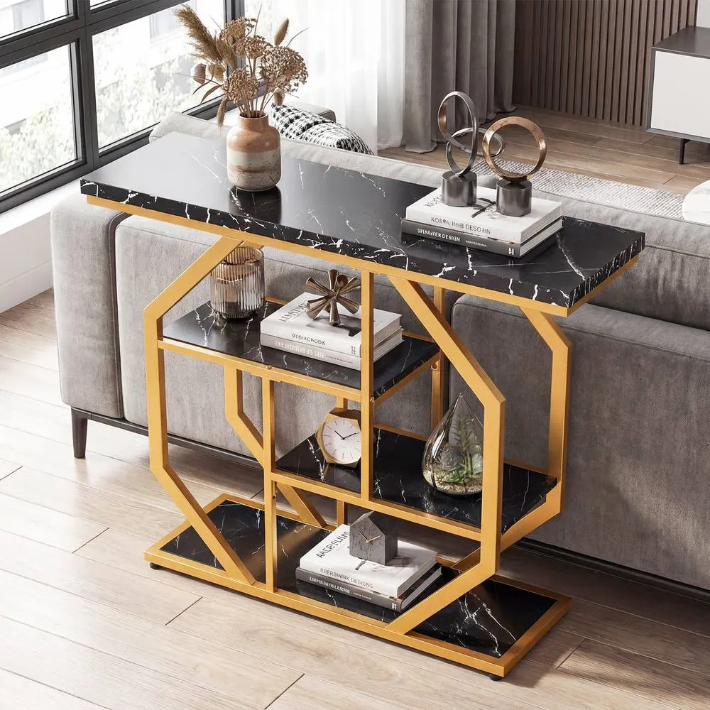 Costway 100CM Console Table 4-Tier Modern Entryway Table w/ Storage Shelves in Black 3