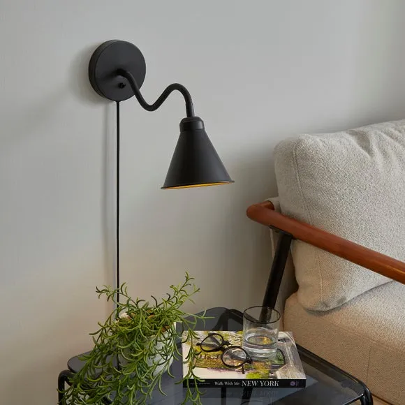 Newton Industrial Goose Neck Adjustable Plug In Wall Light 1