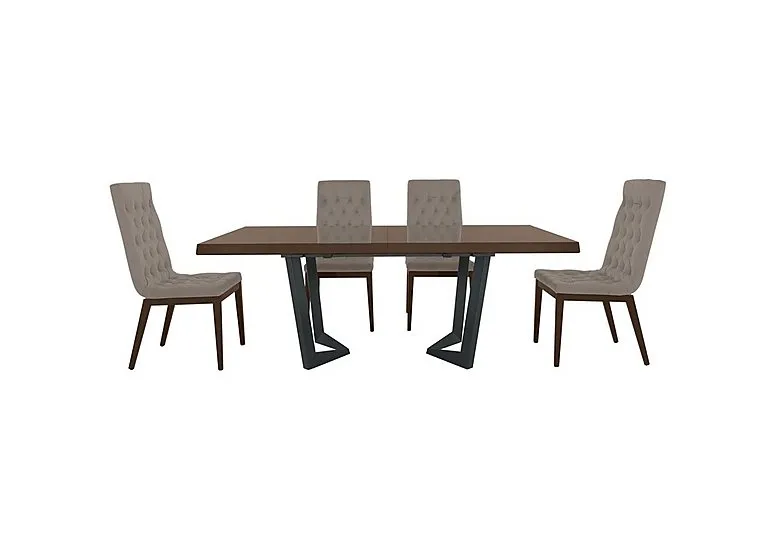 Palazzo 200cm Extending Dining Table in Dark Walnut with 4 Capitonne Buttoned Chairs - Scarlet Taupe
