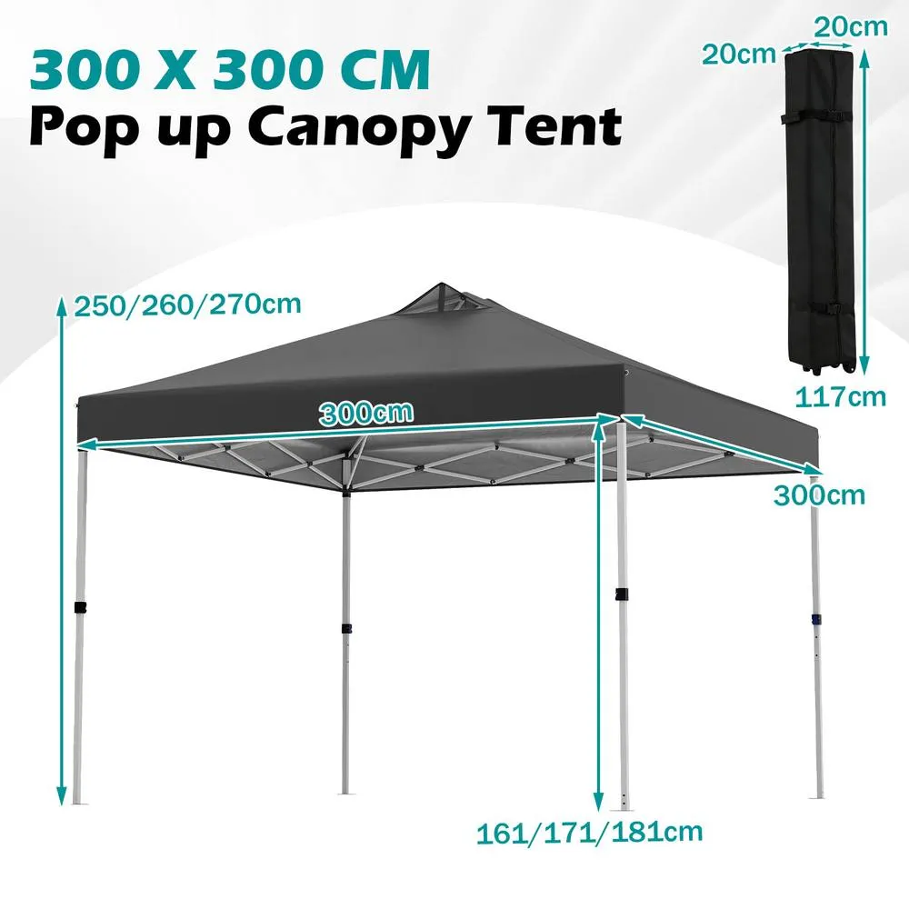 Costway 300 x 300 cm Pop up Canopy Tent 1 Person Easy Setup Gazebo Shelter in Black 2