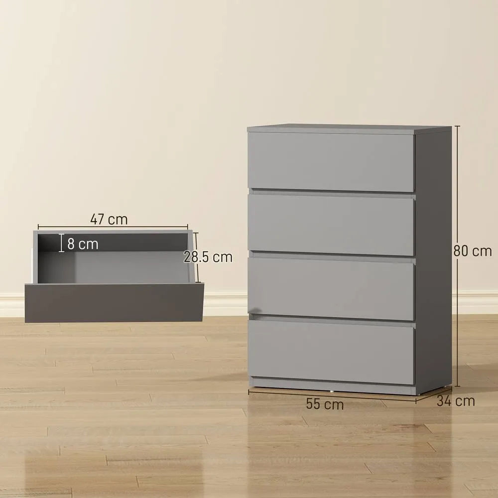 HOMCOM Bedroom Chest of Drawers, 4 Drawers Dresser, Drawer Unit in Grey 3