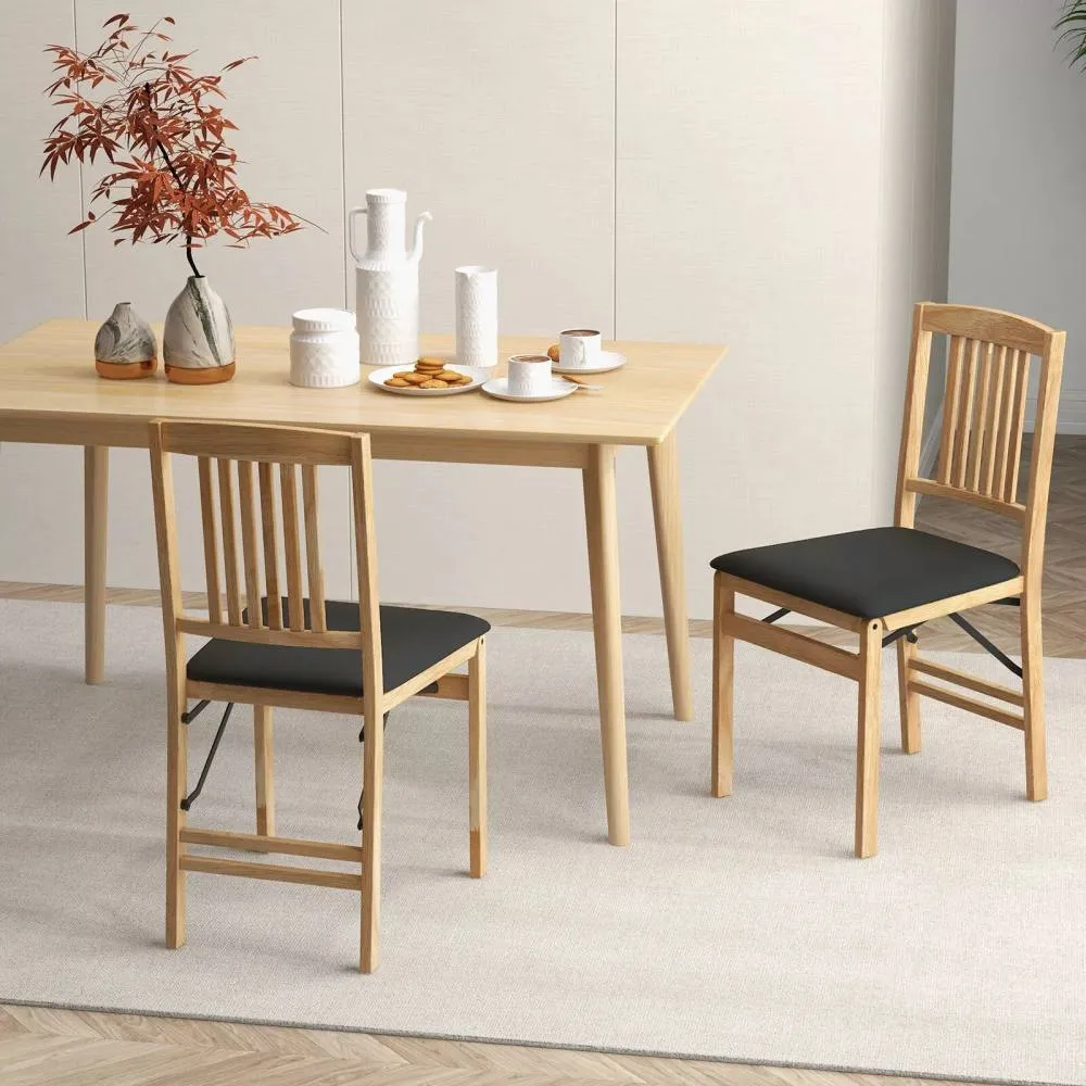 Costway Folding Dining Chairs Set of 2 Foldable Upholstered Kitchen Chairs in Black 4