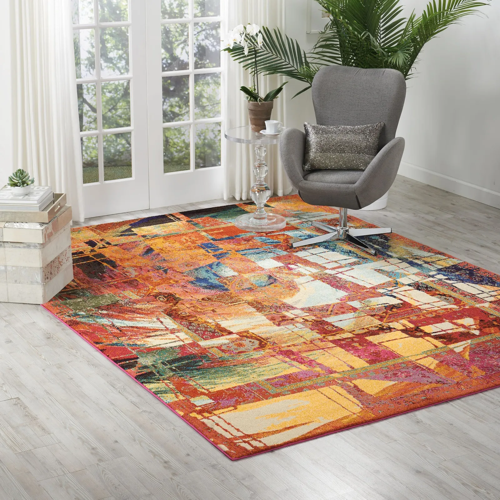 Celestial Stained Glass MultiColoured Rug Pink and Blue