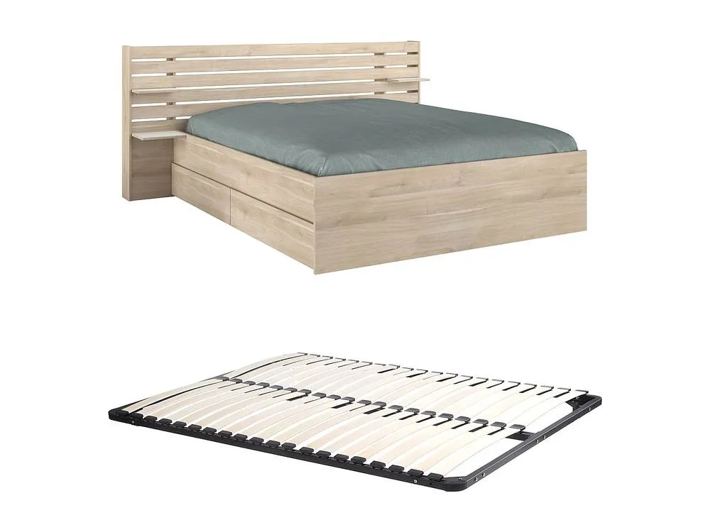 Vente-unique 160 X 200 Cm Bed With Storage - Colour : Natural + Bed Base - TENALIA in Light Oak 2