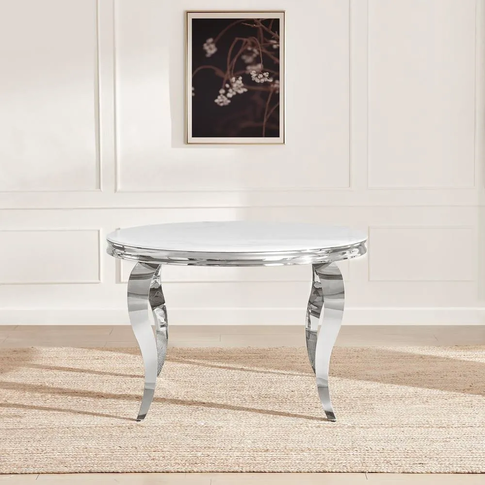 FurnitureboxUK Skye Round Marble Effect Dining Table & 4 Grey Belgravia Chairs 3