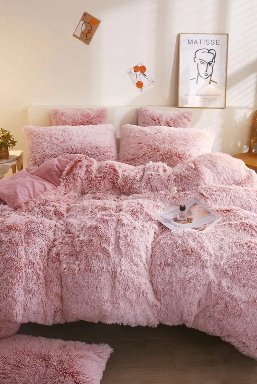 Ezysleep Pink Faux Fur Duvet Cover Set