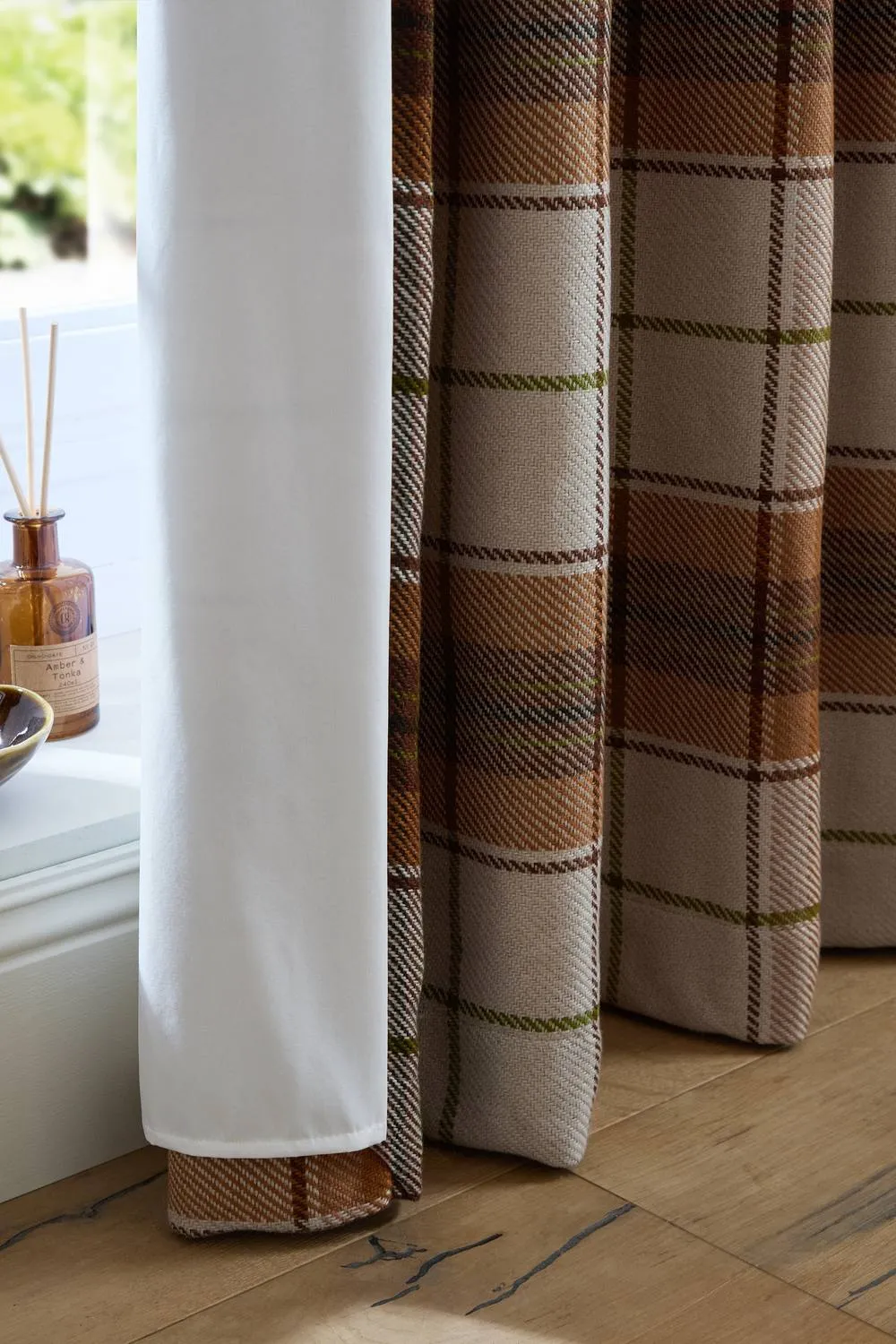 Catherine Lansfield 'Brushed Woven Glencoe Check' Thermal Eyelet Curtains in Terracotta 5