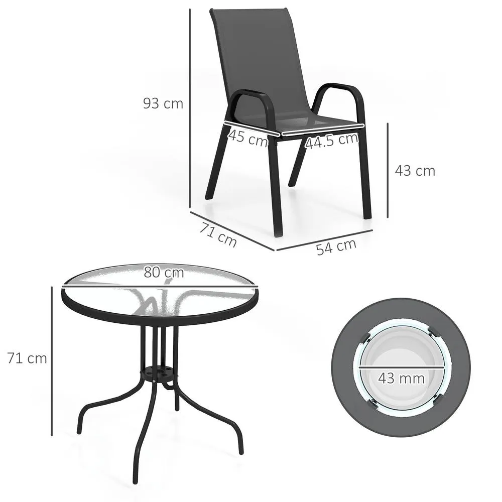 OUTSUNNY 5 PCs Garden Furniture Set, Round Table & Stackable Chairs, Black 3