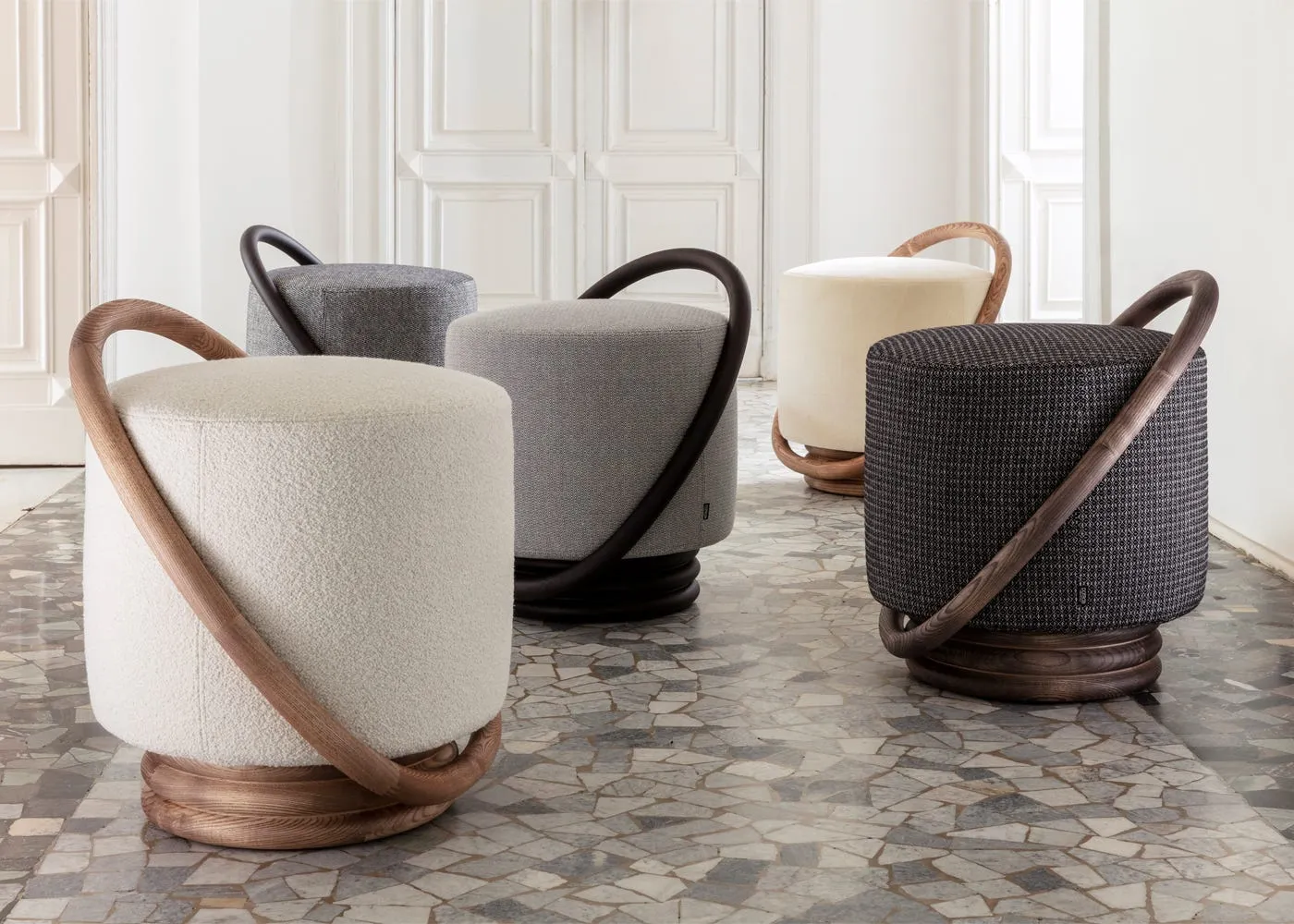 Porada Smile Pouf in Bouclage 01 and Canapa Stained Ash 3