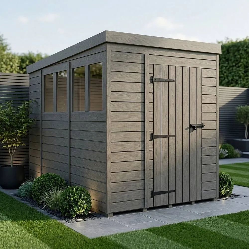 Buttercup Farm 6ft x 10ft Composite Pent Garden Shed Single Door With Windows - Grey 2