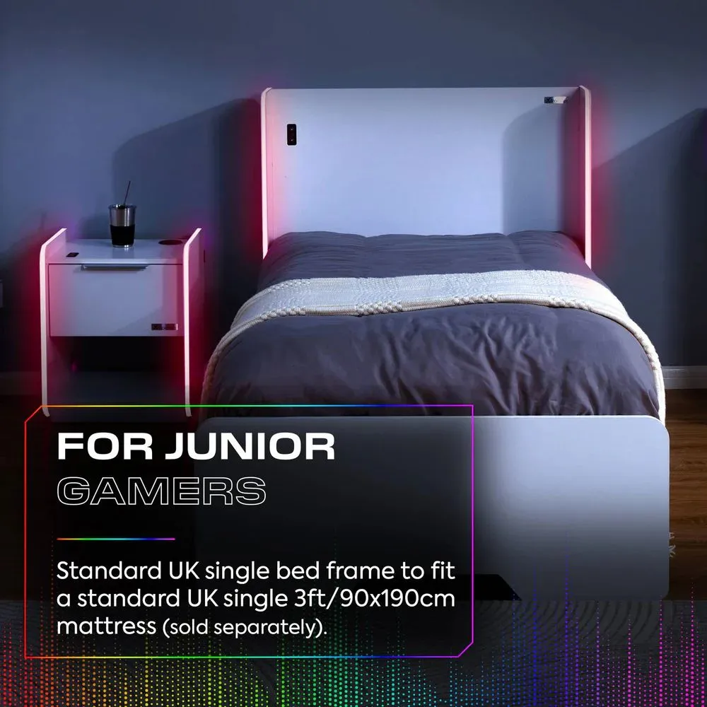 X Rocker Electra Single Bed with Trundle Drawers, Storage & LED Lights in White 5