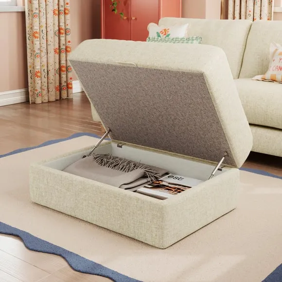Hattie Slub Faux Linen Storage Footstool 5