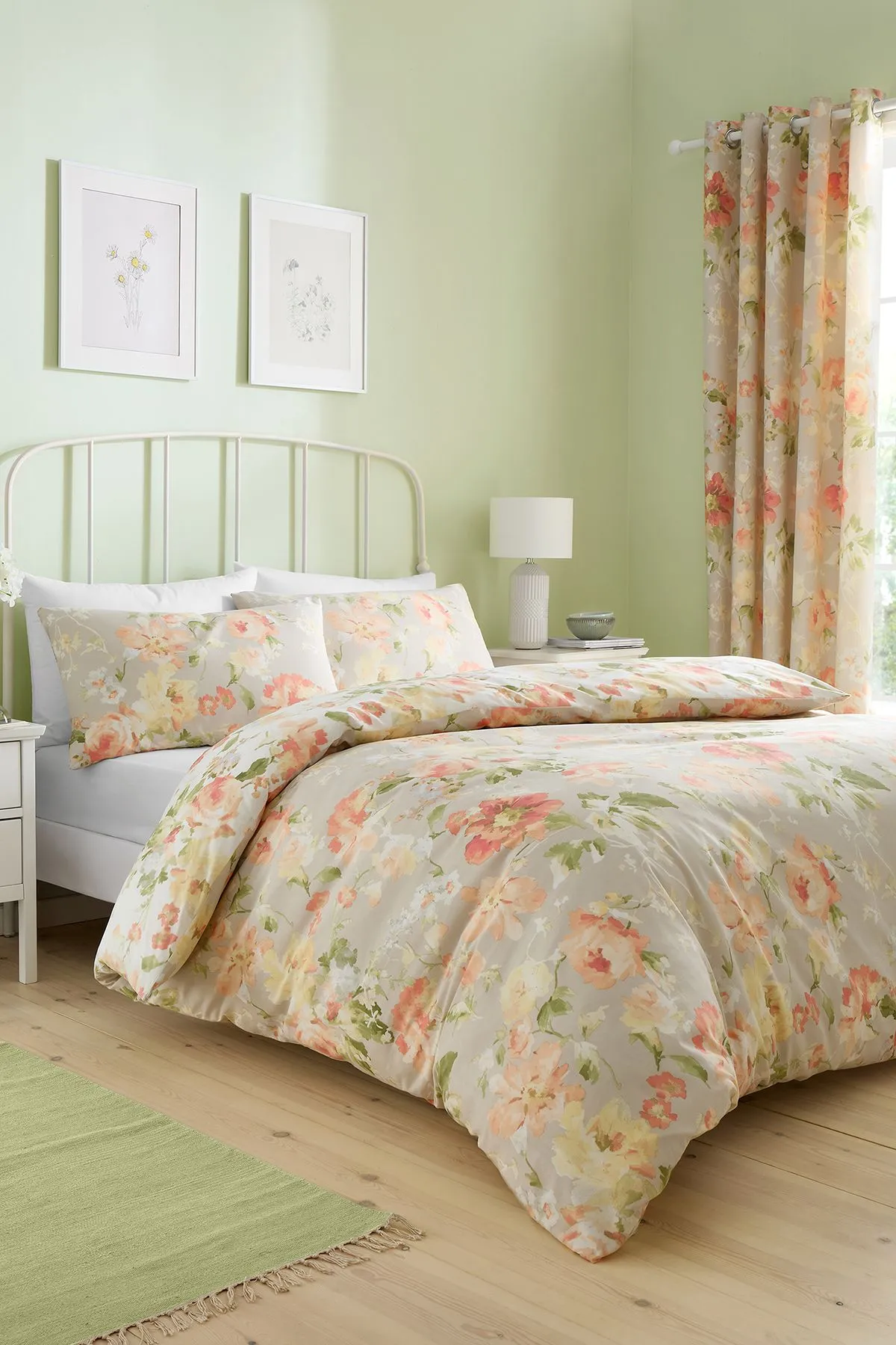 Dreams & Drapes 'Florette' Easy Care Floral Print Duvet Cover Set in Natural