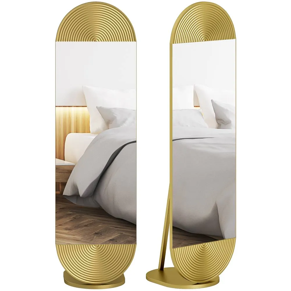 HOMCOM Wavy Full Length Mirror with Metal Frame & Base, Gold Tone 2