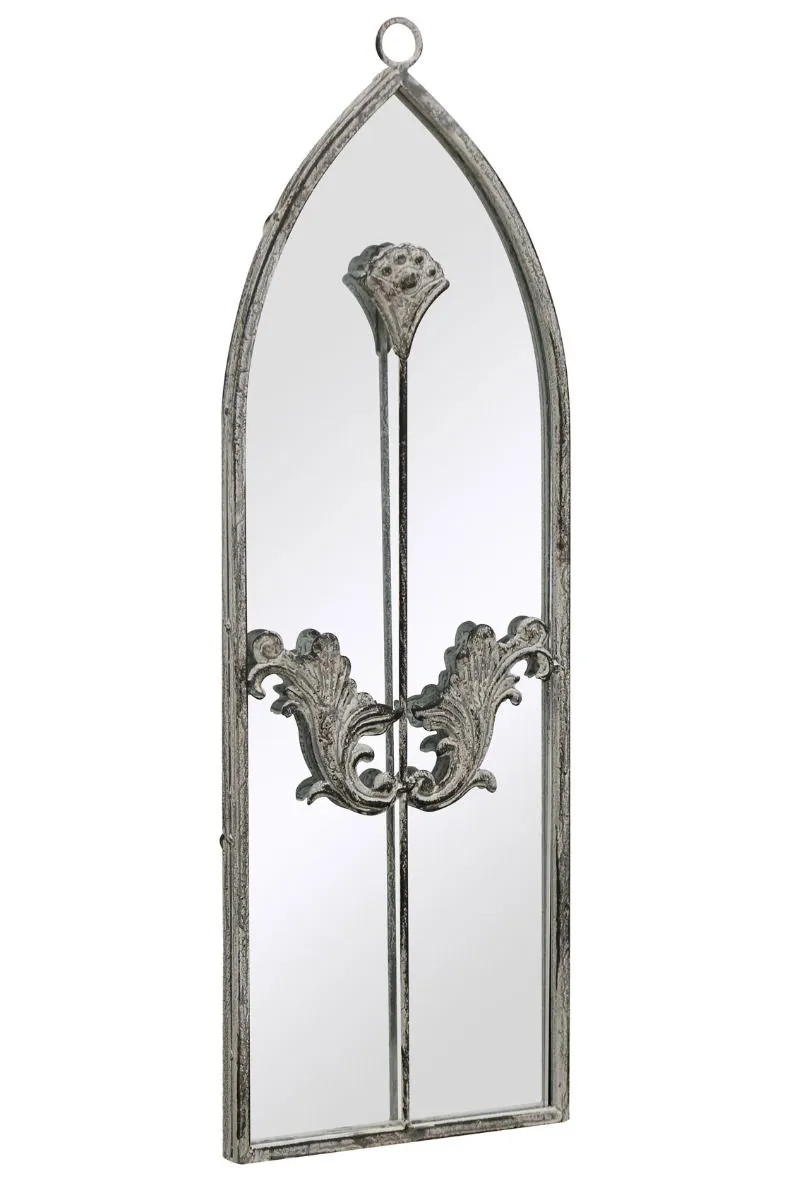 MirrorOutlet Concrete Colour Metal Framed Arched Wall Mirror 24"x 8" (60 X 20CM) in Grey 3
