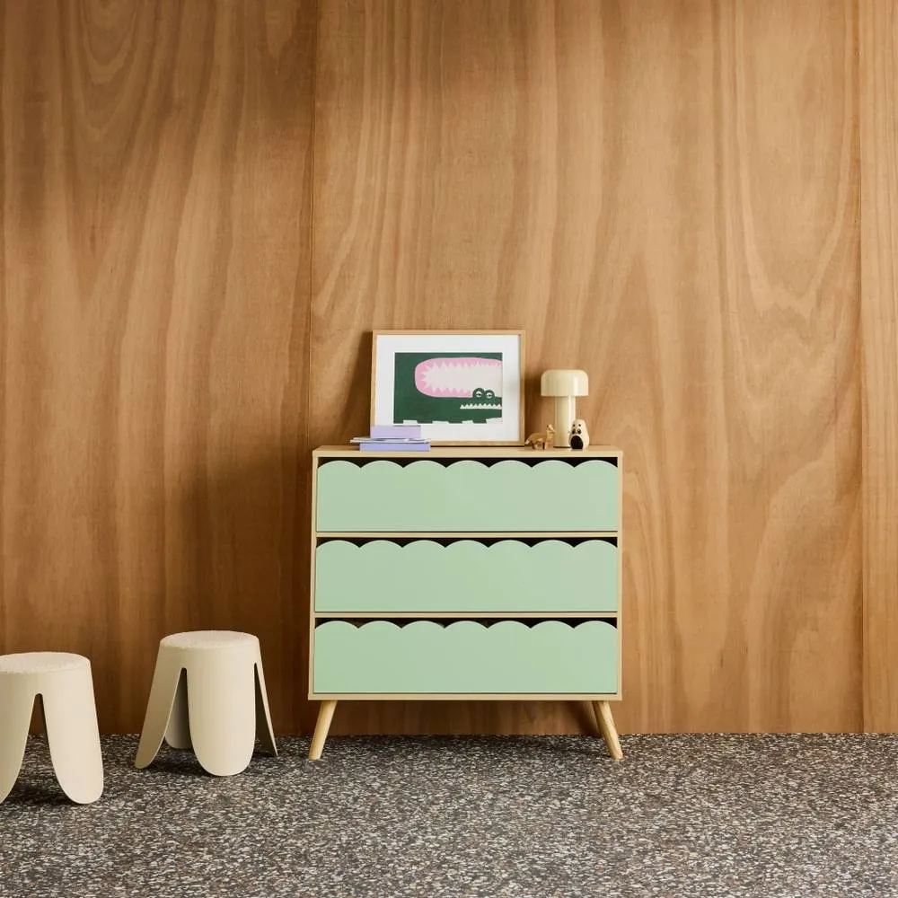 sweeek Wood-effect children's chest of 3 drawers in Green 1