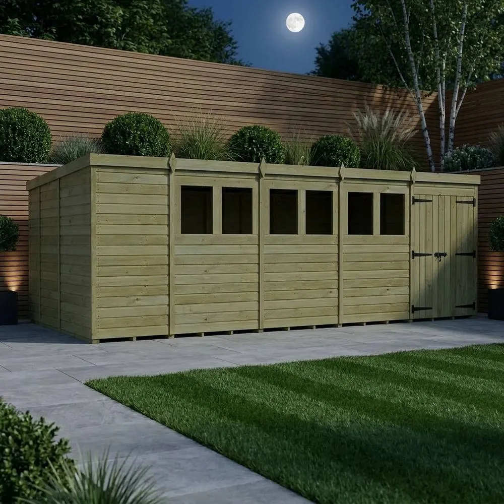Buttercup Farm 19ft x 9ft Pent Garden Shed Double Door With Windows - Timber in Brown 3