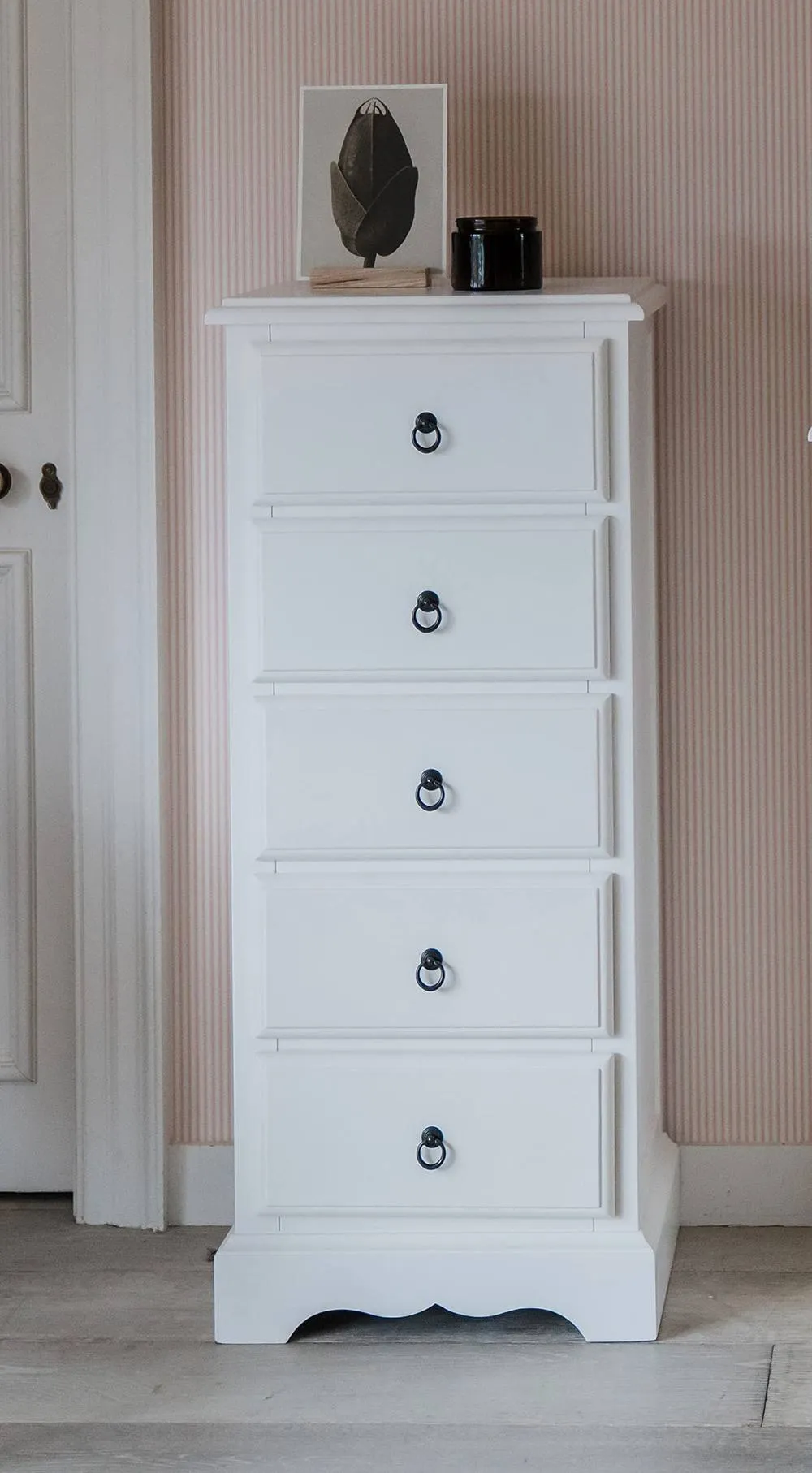 Statement Furniture Romance 5 Drawer Tallboy in Cool White 3