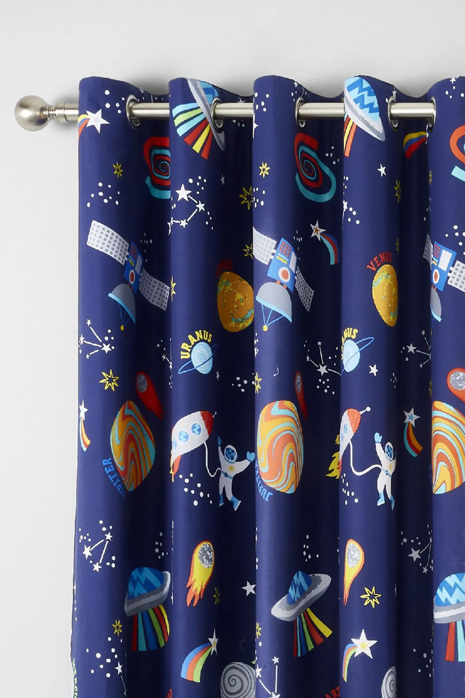 Catherine Lansfield 'Lost In Space' Fully Reversible Eyelet Curtains in Blue 3