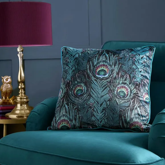 Laurence Llewelyn-Bowen Dandy Peacock Jacquard Square Filled Cushion 1
