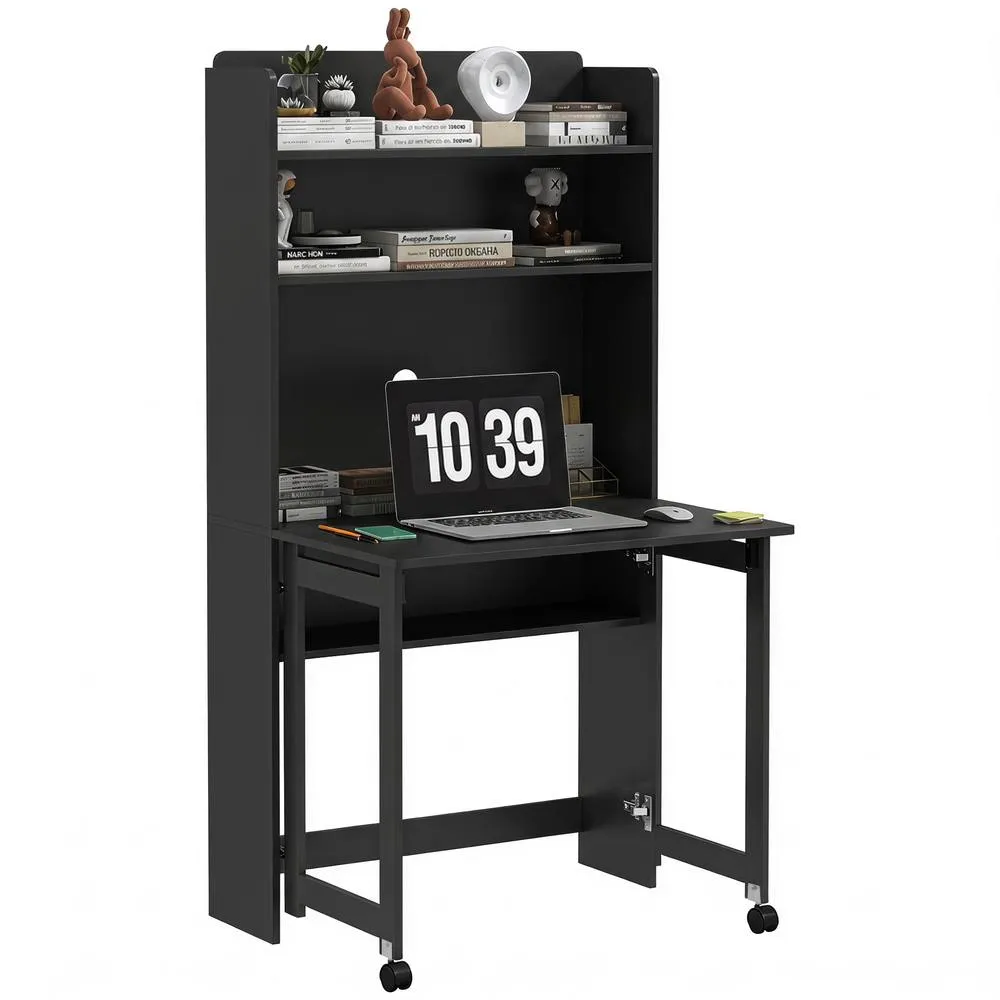 HOMCOM Writing Desk with Foldable Desktop for Bedroom, Home Office, Black