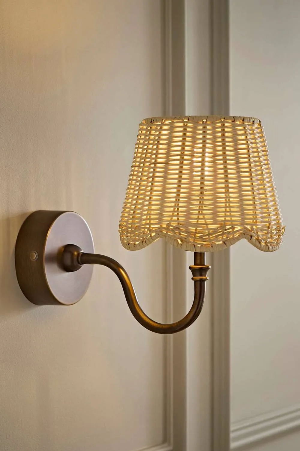 ValueLights Lowe Natural Rattan Taper Shade Metal Portable Rechargeable Wall Light in Bronze