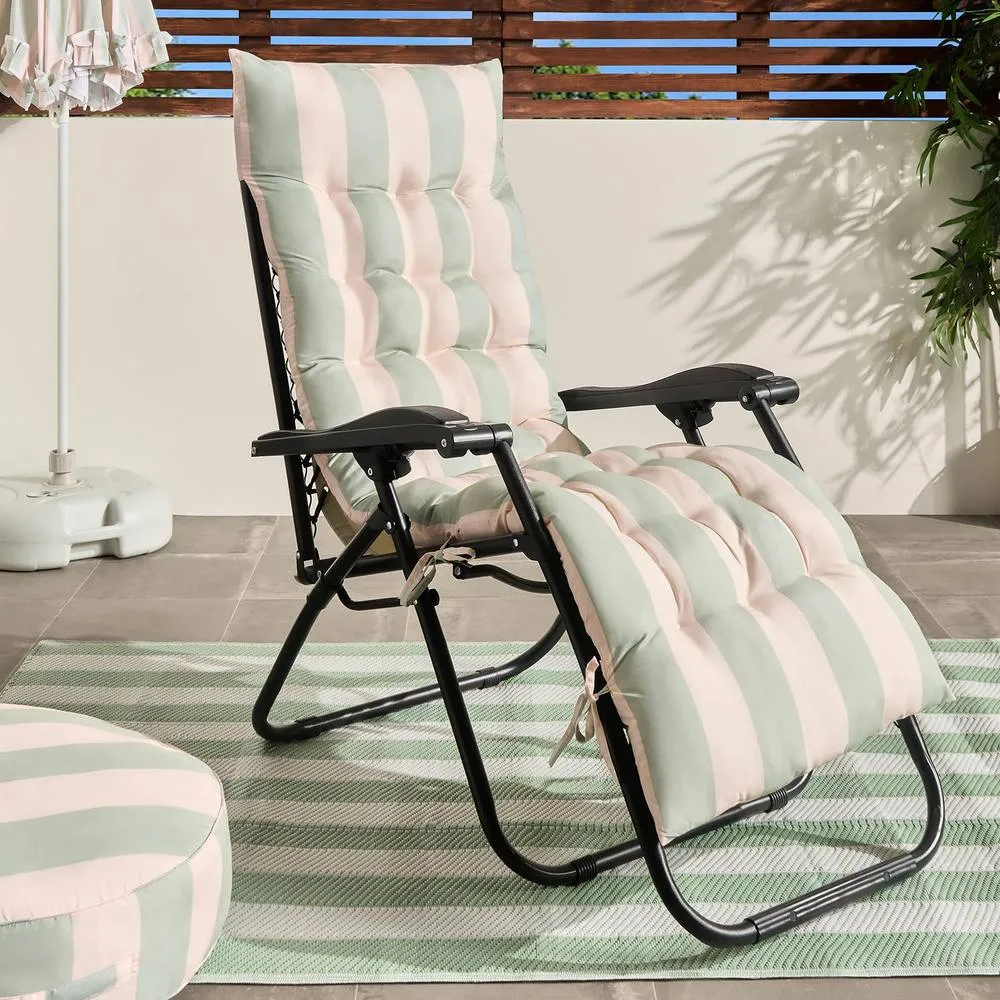OHS Stripe Gravity Chair Seat Cushion Outdoor Garden Water Resistant in Pale Green