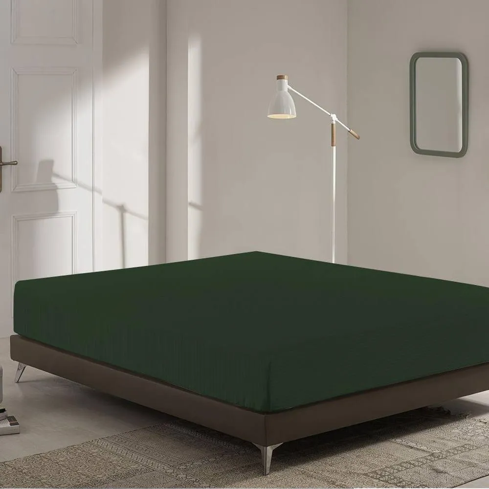 Homes-Linen Extra Deep Fitted Sheet 40cm Microfiber Stripe Bed Sheet in Green