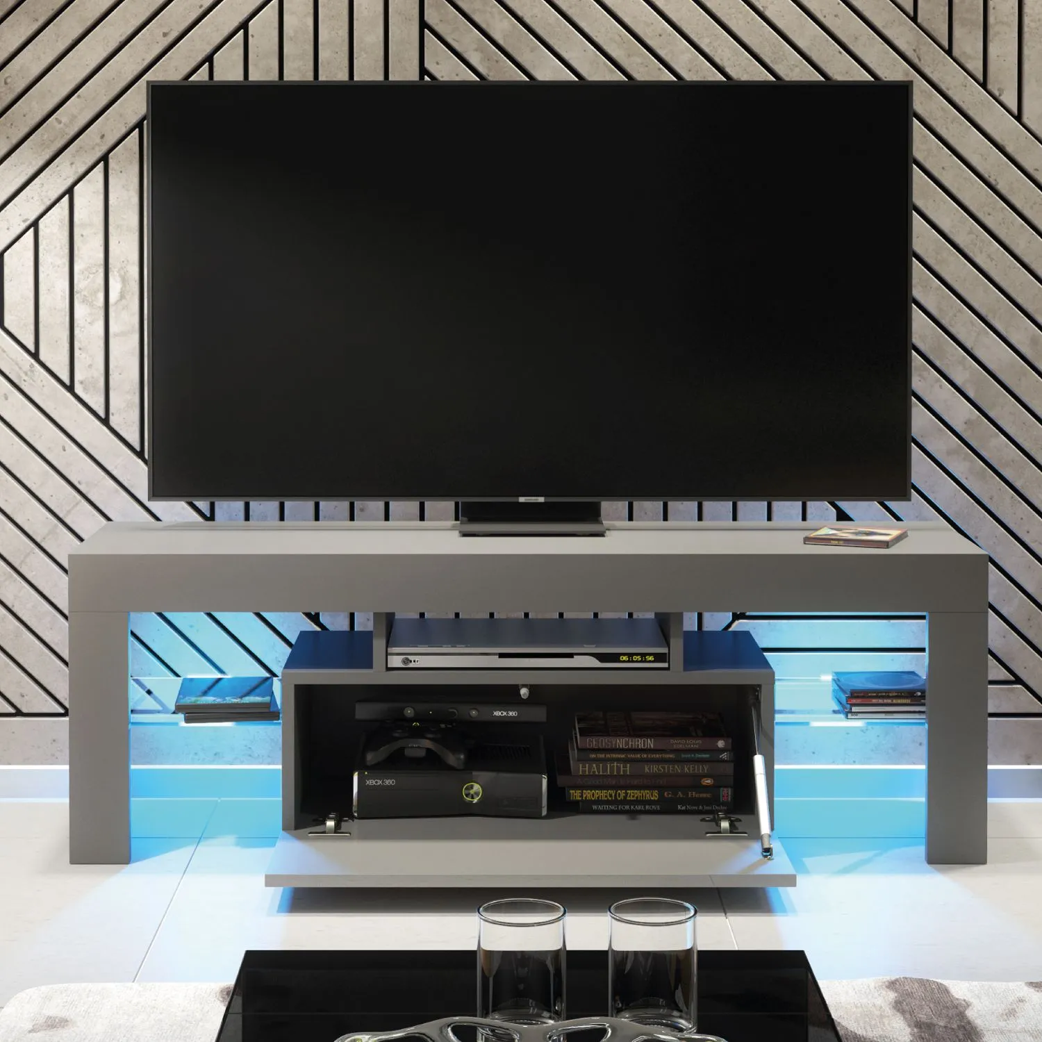 Creative Furniture Floe TV Unit 130cm - A Sleek & Elegant Cabinet with Gloss Doors & LED Lights in Dark Grey 6