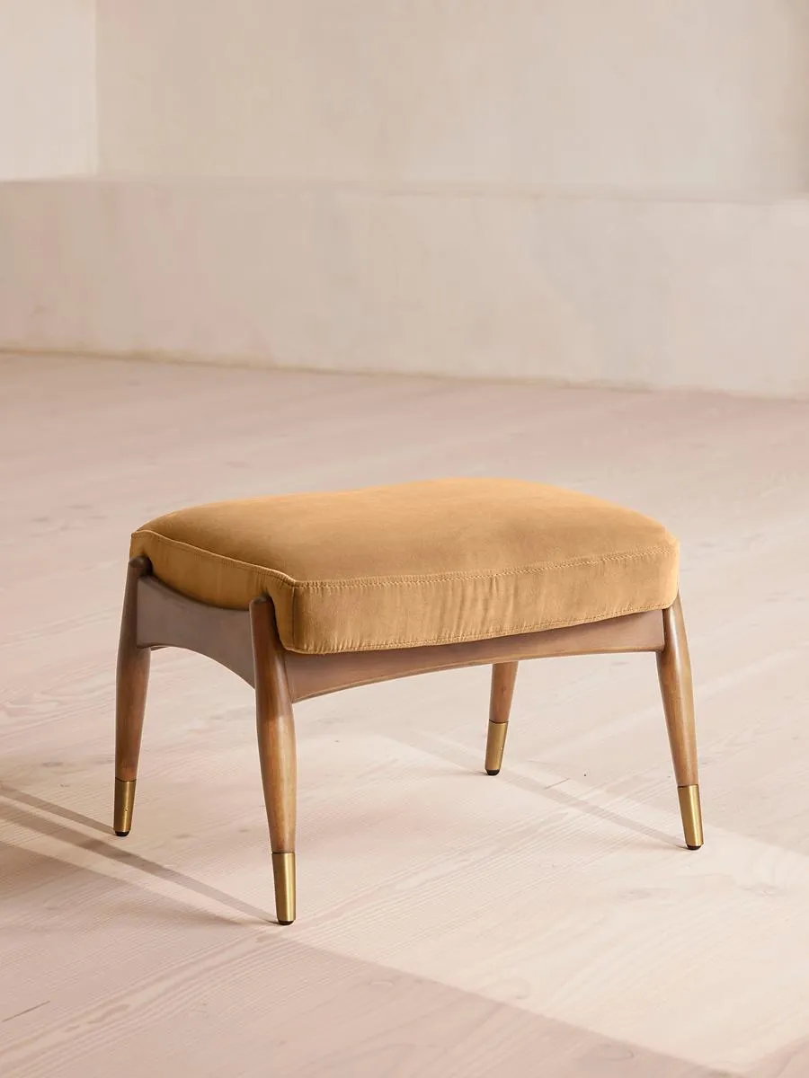 Theodore Oak Footstool, Velvet, Camel