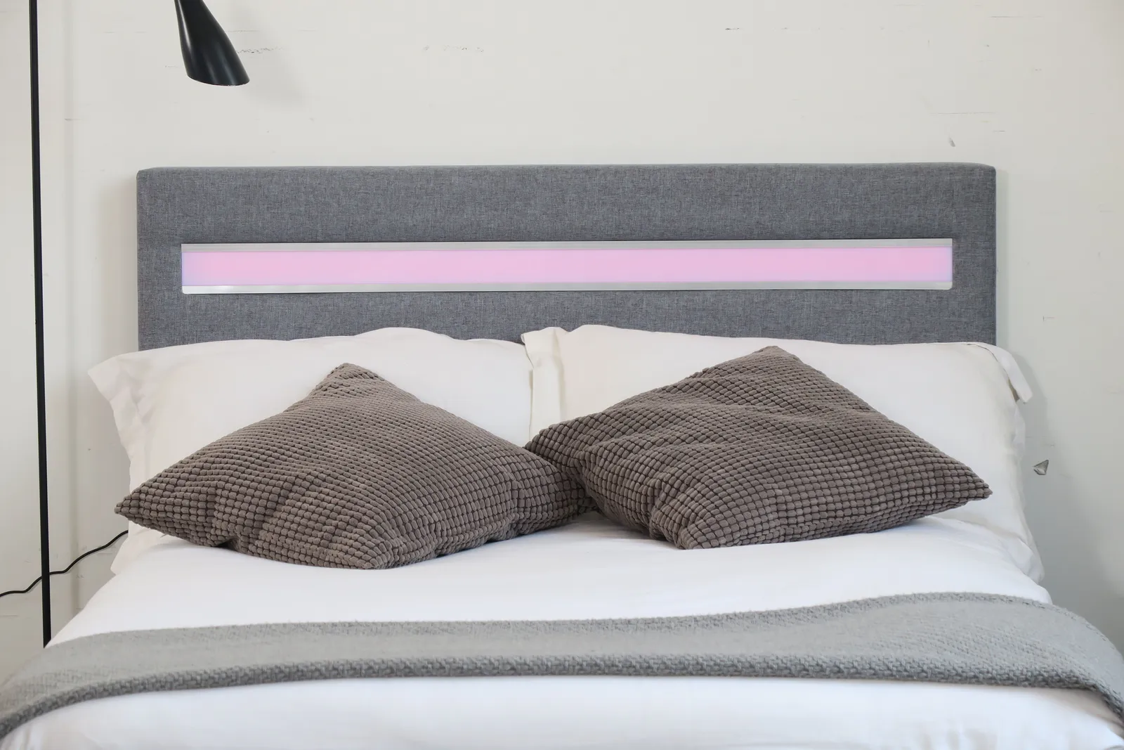 Comfy Living Ltd Modern Hopsack Fabric Upholstered Bedframe With LED Strip in Light Grey 4