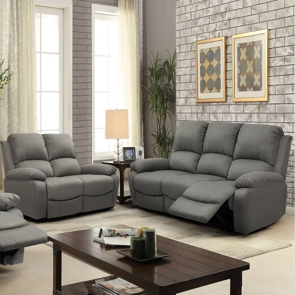 Comfy Living Ltd Luxury Fabric Reclining 3 Seater Sofa & 2 Seater Sofa in Light Grey