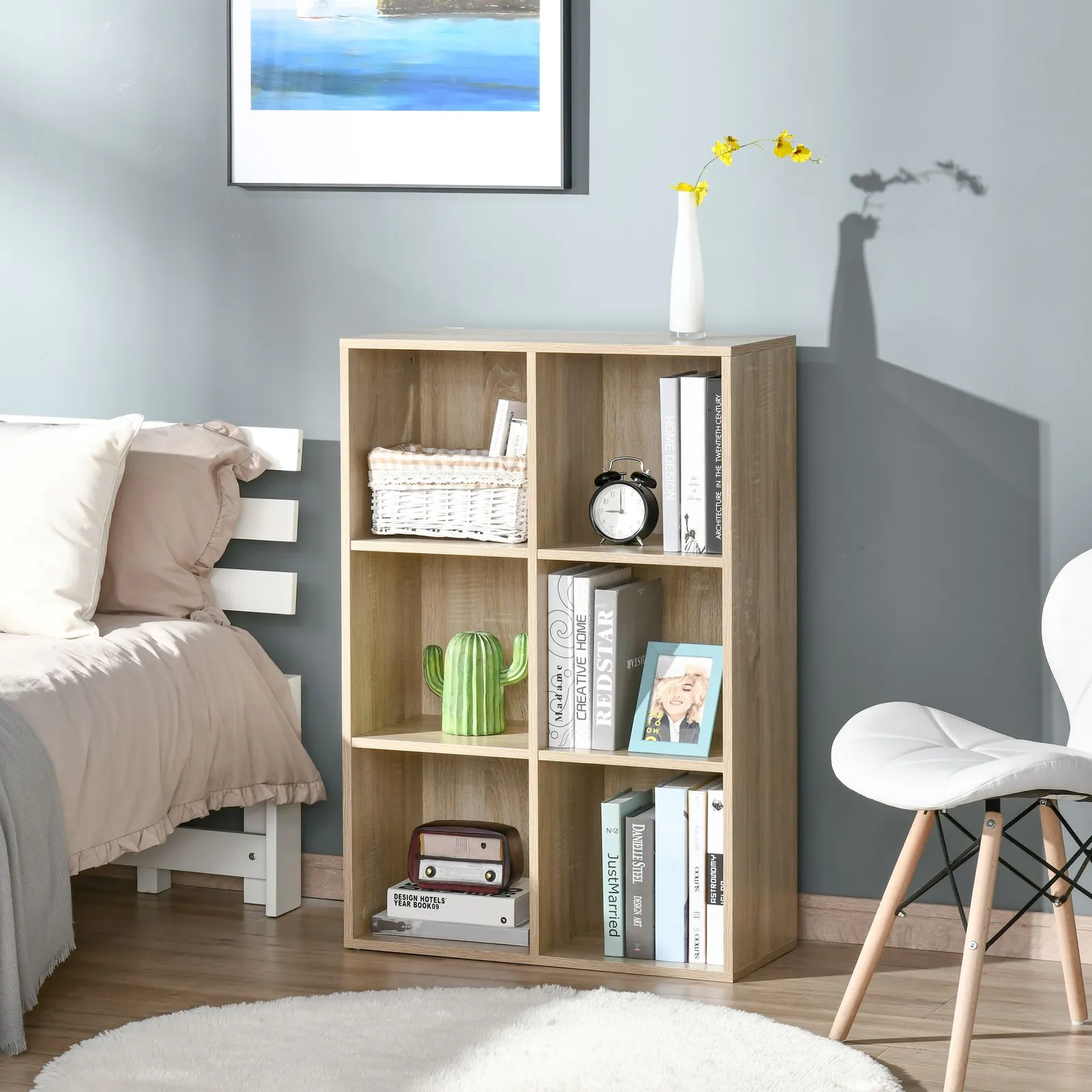 HOMCOM Cubic Cabinet Bookcase Storage Shelves for Home Office in Light Oak 1