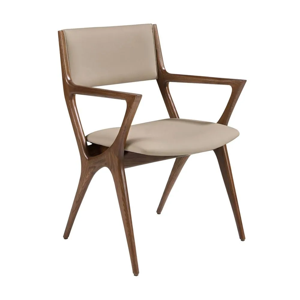 Angel Cerda Mink Leatherette Dining Chair with Walnut-Coloured in Beige