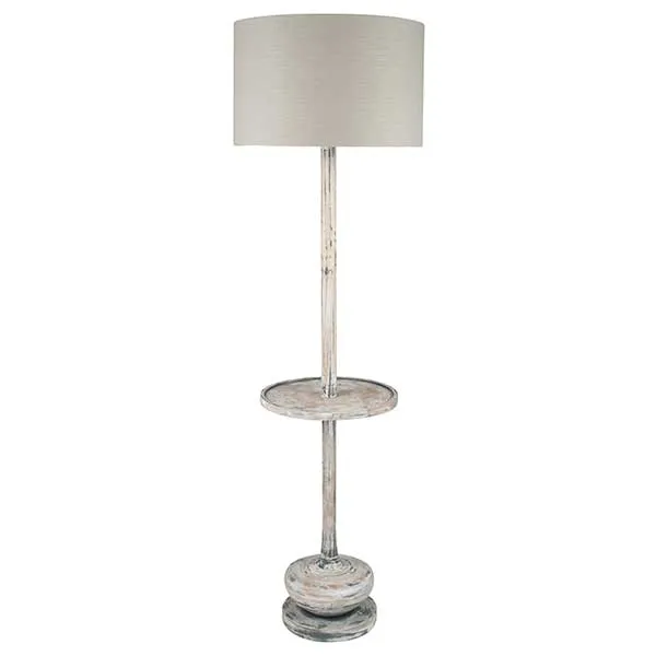 Distressed Wood Floor Lamp  White Wash