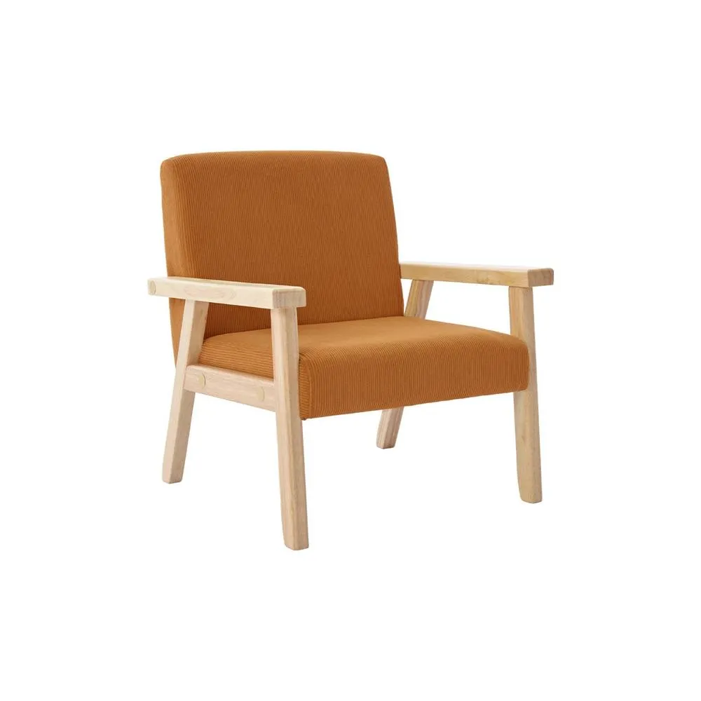 sweeek Children's scandi-style armchair, corduroy & rubberwood in Mustard 2