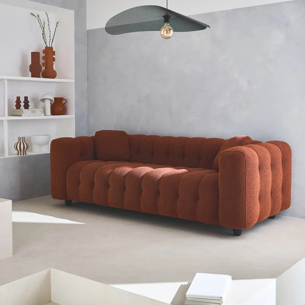 sweeek 3-seater Sofa Upholstered In Textured Boucle Fabric in Terracotta 6
