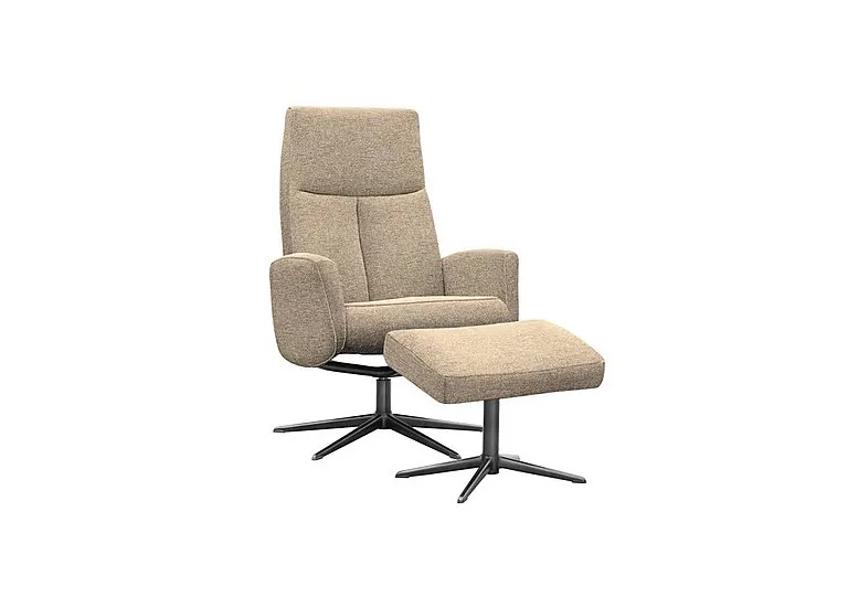 Vaasa Fabric Swivel Recliner Chair and Footstool with Black Base - Dapple Sparrow