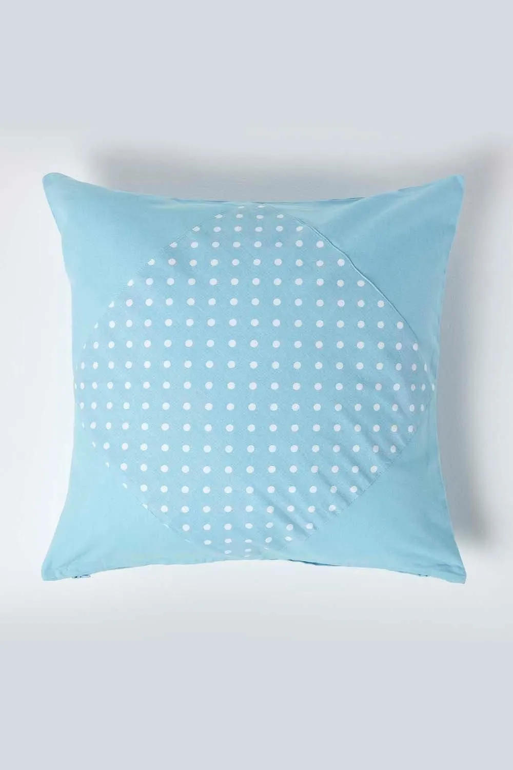 Homescapes Cotton Plain & Polka Dots Cushion Cover in Blue